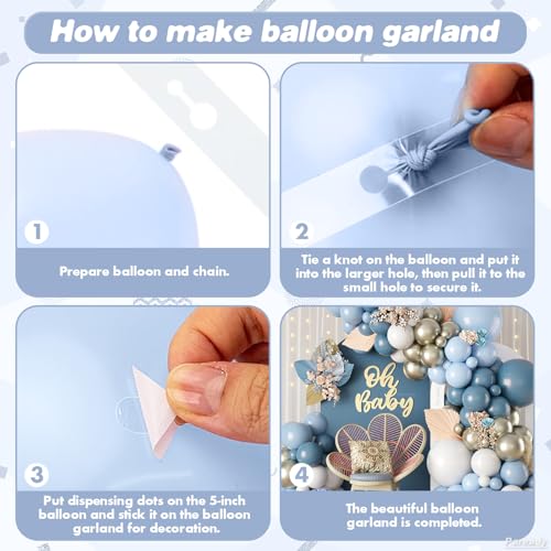 Paready 120-Piece Dusty Blue & White Balloon Arch Kit – Metallic Sand Gold Accents for Baby Shower, Birthday, Wedding Decor