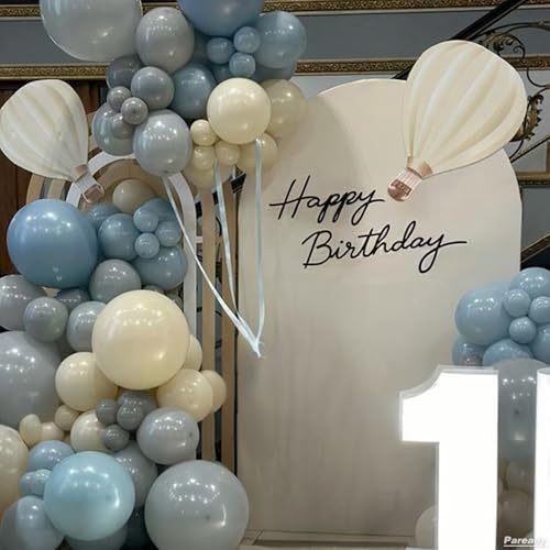 Paready 120-Piece Dusty Blue & White Balloon Arch Kit – Metallic Sand Gold Accents for Baby Shower, Birthday, Wedding Decor