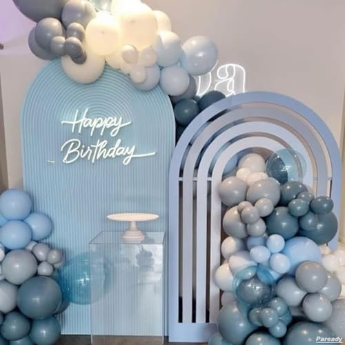 Paready 120-Piece Dusty Blue & White Balloon Arch Kit – Metallic Sand Gold Accents for Baby Shower, Birthday, Wedding Decor