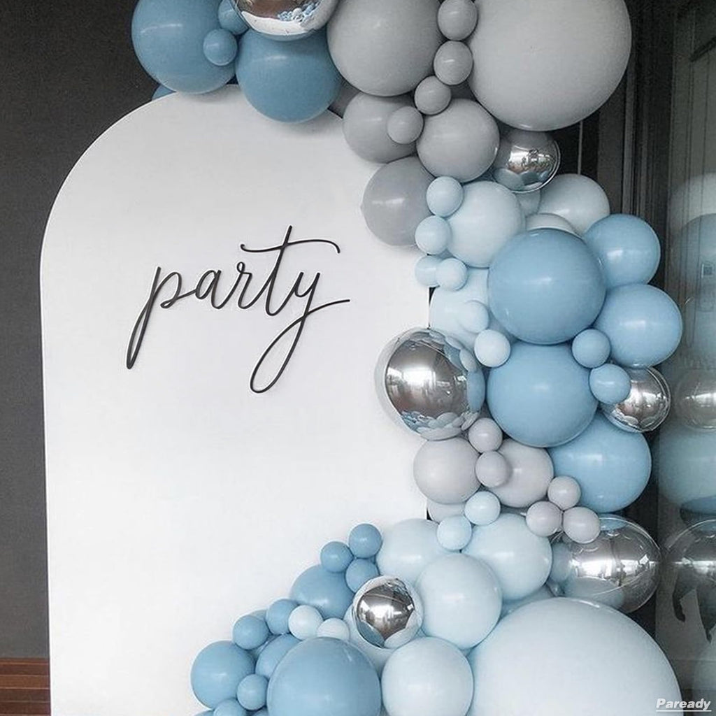 Paready 120-Piece Dusty Blue & White Balloon Arch Kit – Metallic Sand Gold Accents for Baby Shower, Birthday, Wedding Decor