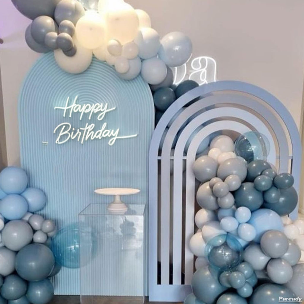 Paready 120-Piece Dusty Blue & White Balloon Arch Kit – Metallic Sand Gold Accents for Baby Shower, Birthday, Wedding Decor