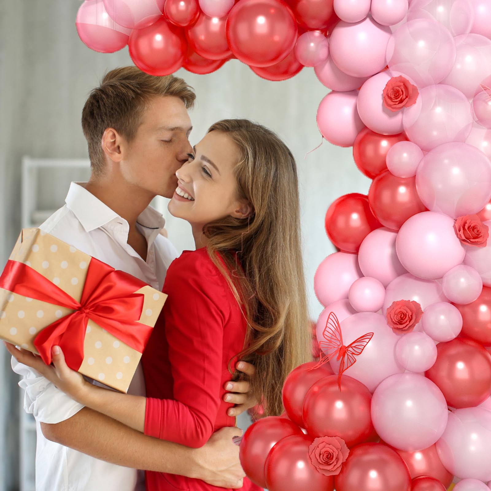 Paready 120-Piece Red and Pink Balloon Arch Kit - Pastel Pearl Latex Balloons for Valentine's Day, Birthday, Baby Shower Decorations