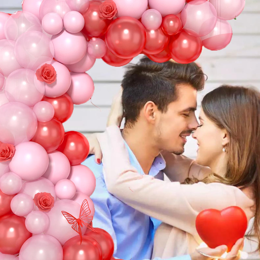 Paready 120-Piece Red and Pink Balloon Arch Kit - Pastel Pearl Latex Balloons for Valentine's Day, Birthday, Baby Shower Decorations