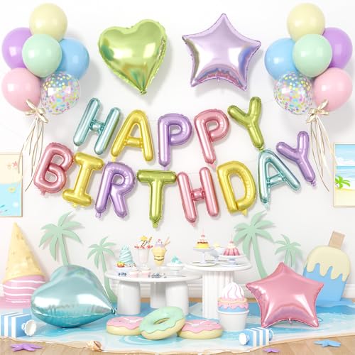 Paready 29-Piece Pastel Happy Birthday Balloon Set with 3D Aluminum Banner and Foil Balloons