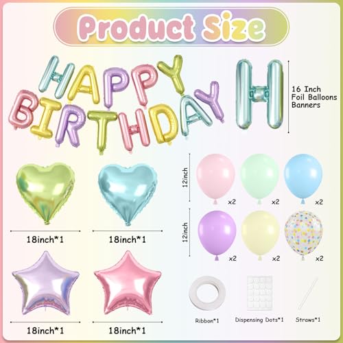 Paready 29-Piece Pastel Happy Birthday Balloon Set with 3D Aluminum Banner and Foil Balloons