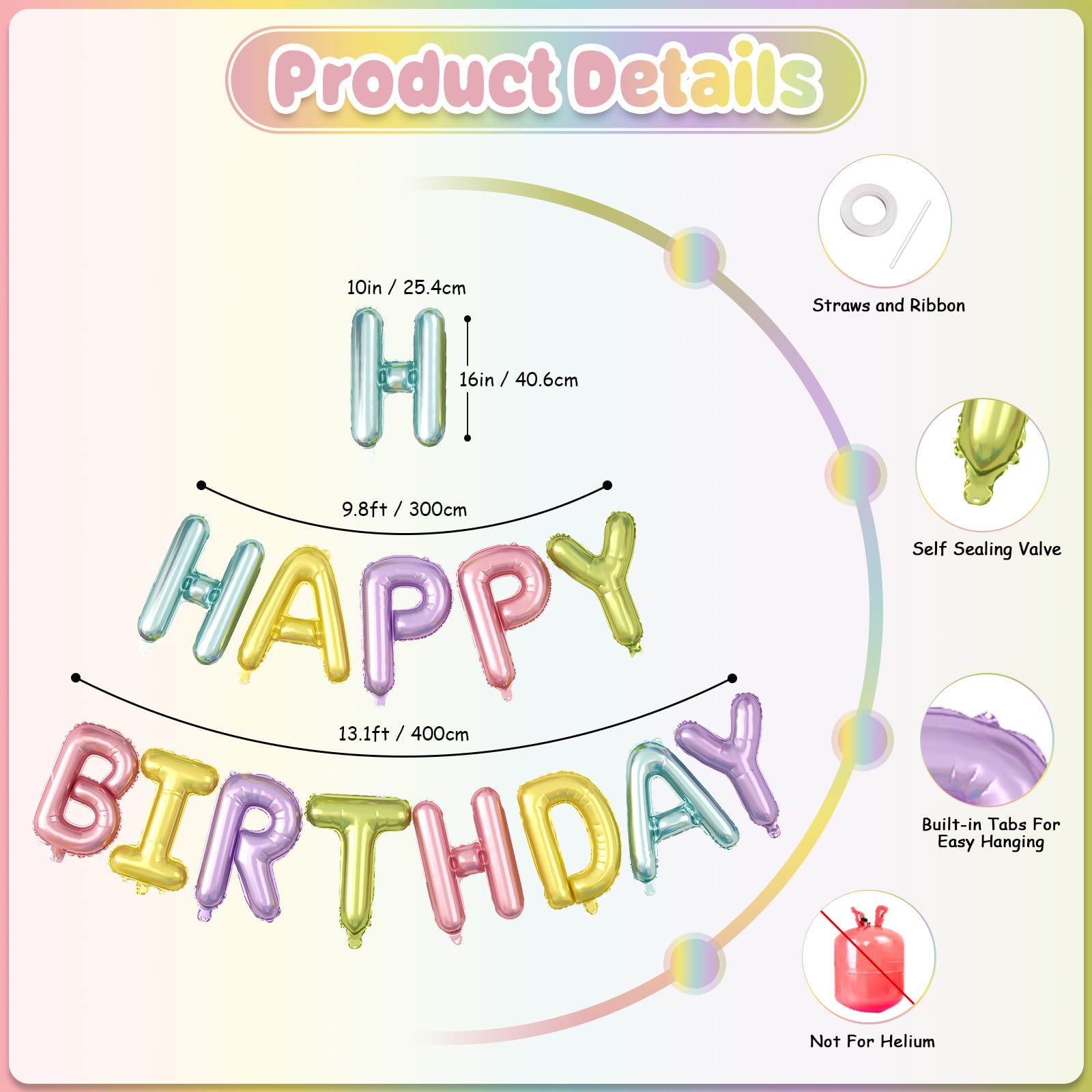Paready 29-Piece Pastel Happy Birthday Balloon Set with 3D Aluminum Banner and Foil Balloons