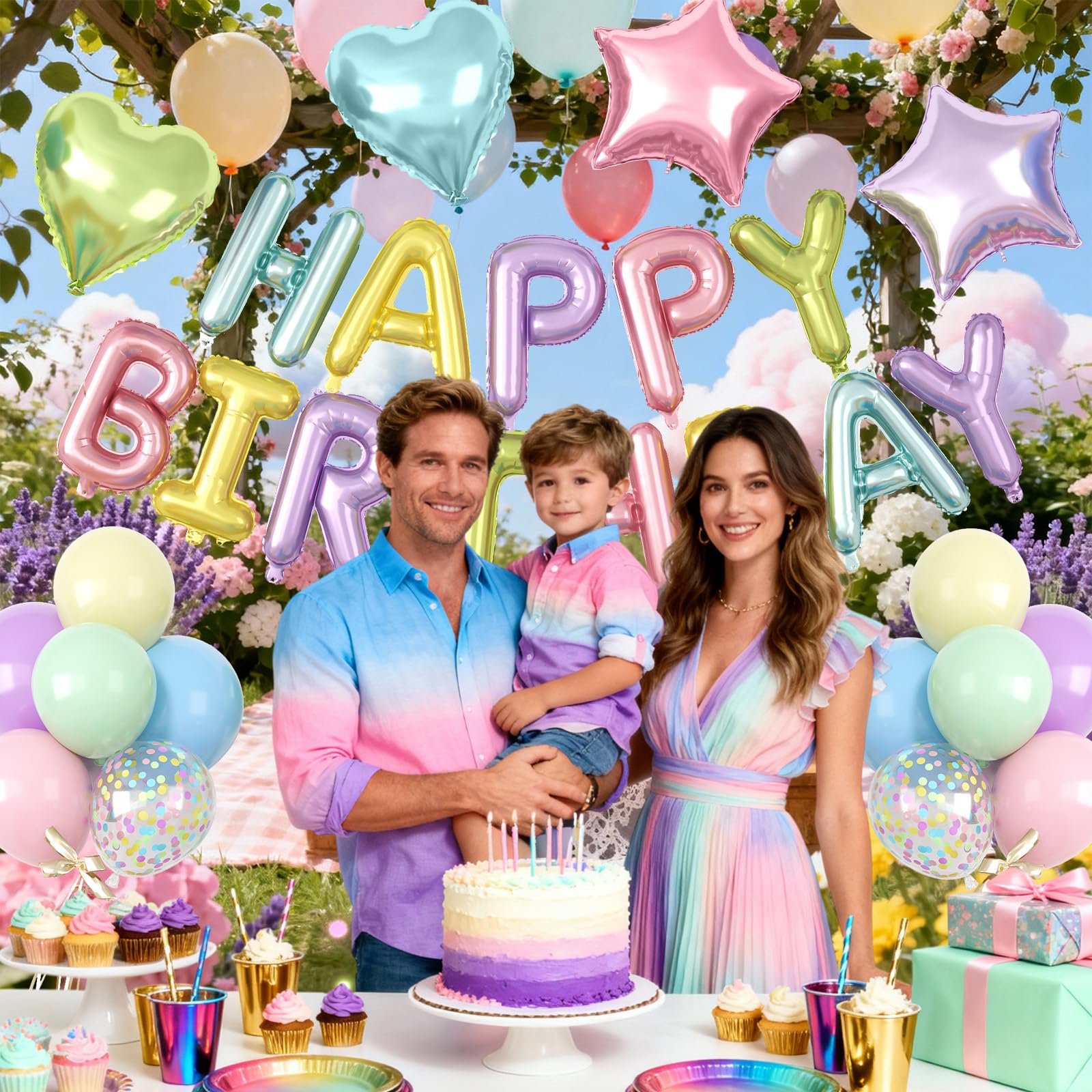 Paready 29-Piece Pastel Happy Birthday Balloon Set with 3D Aluminum Banner and Foil Balloons