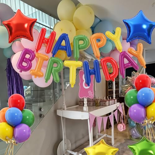 Paready 29-Piece Rainbow Happy Birthday Balloon Set – Foil Banner, Star Balloons & Latex Balloons for Party Decorations