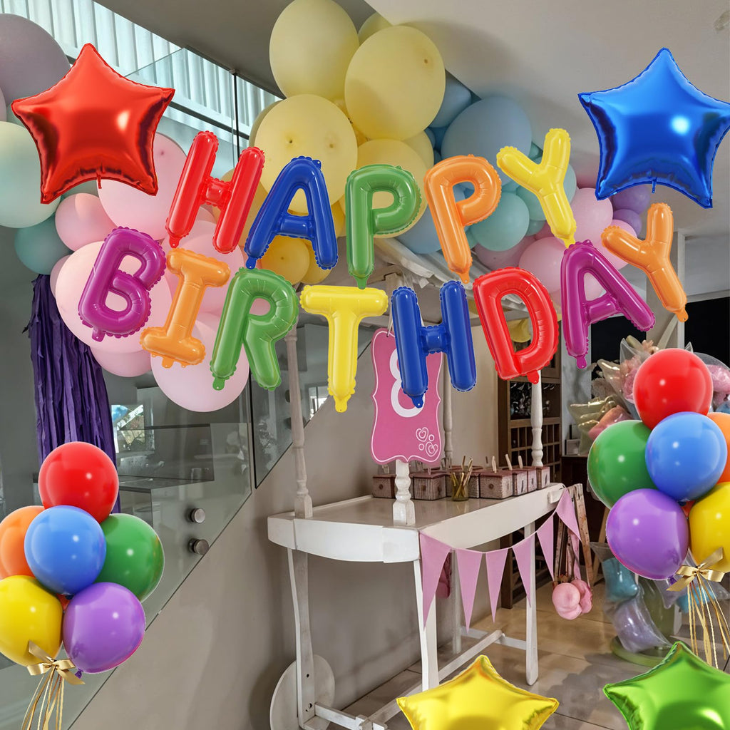 Paready 29-Piece Rainbow Happy Birthday Balloon Set – Foil Banner, Star Balloons & Latex Balloons for Party Decorations
