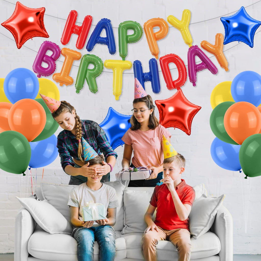 Paready 29-Piece Rainbow Happy Birthday Balloon Set – Foil Banner, Star Balloons & Latex Balloons for Party Decorations