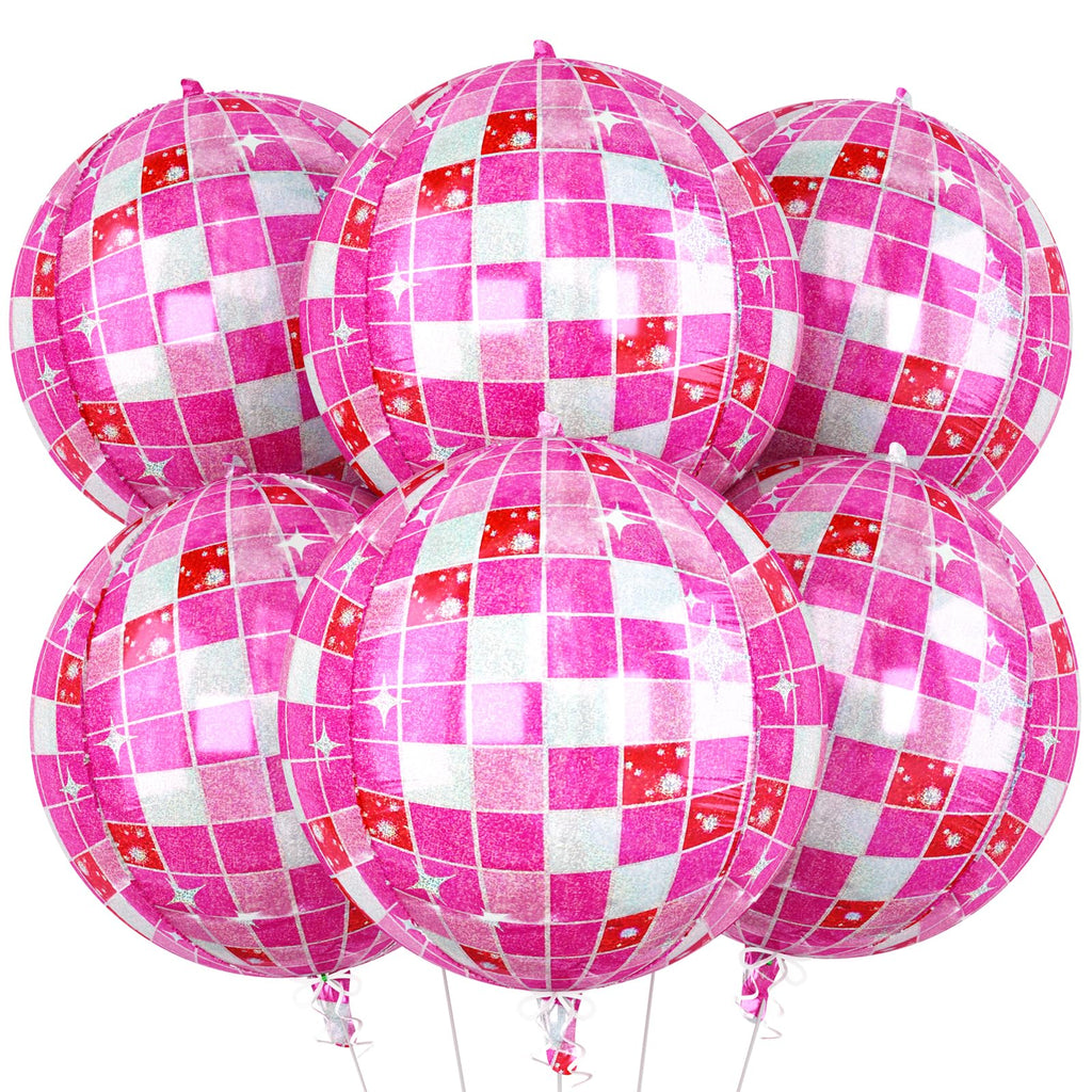 Paready 6-Pack 22-Inch Pink Disco Ball Balloons – 4D Foil Balloons for Party Decor