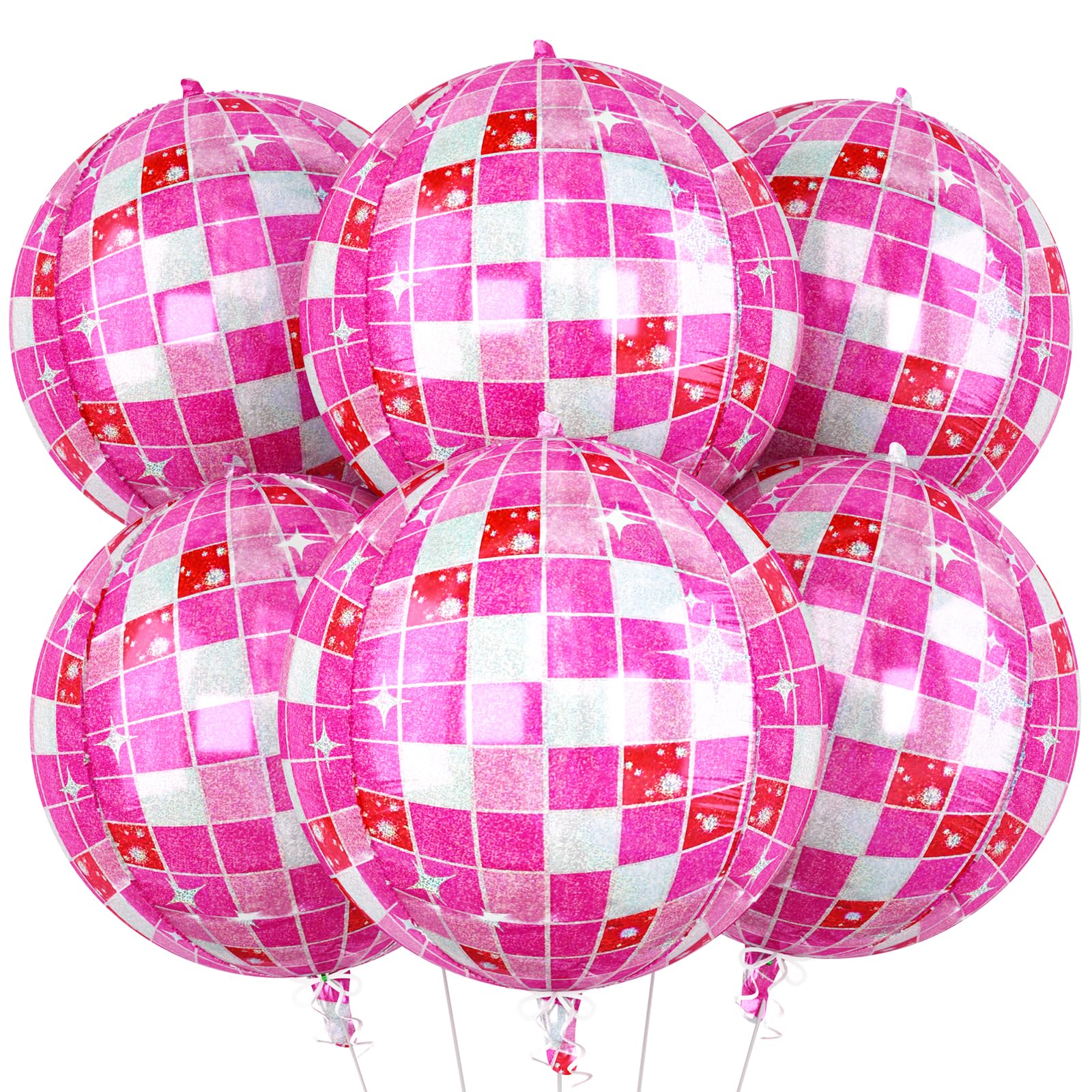 Paready 6-Pack 22-Inch Pink Disco Ball Balloons – 4D Foil Balloons for Party Decor