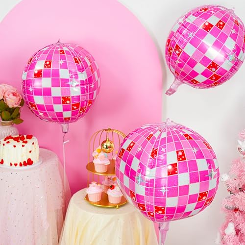 Paready 6-Pack 22-Inch Pink Disco Ball Balloons – 4D Foil Balloons for Party Decor