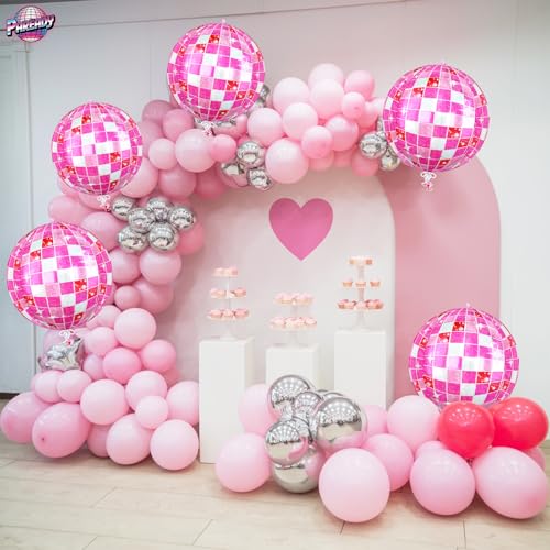 Paready 6-Pack 22-Inch Pink Disco Ball Balloons – 4D Foil Balloons for Party Decor