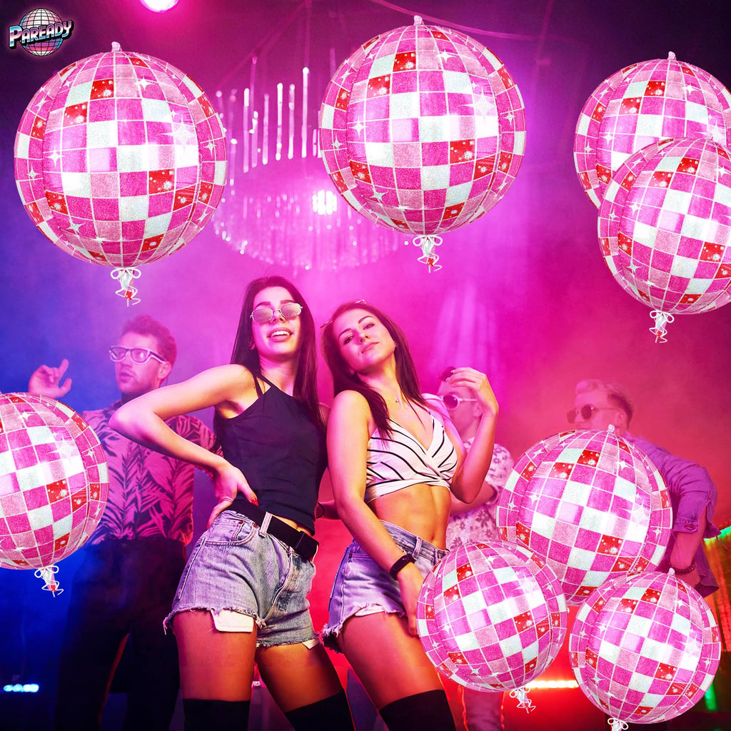 Paready 6-Pack 22-Inch Pink Disco Ball Balloons – 4D Foil Balloons for Party Decor