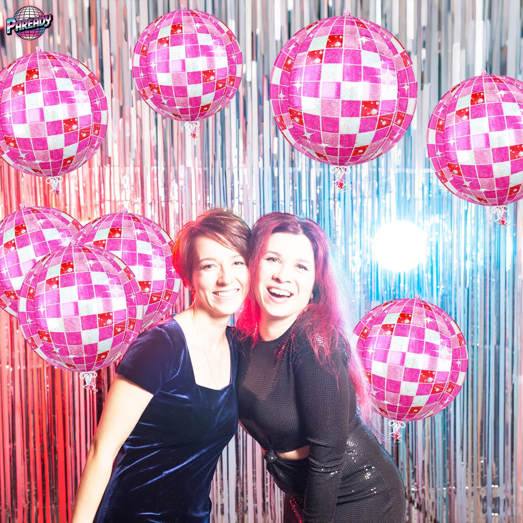 Paready 6-Pack 22-Inch Pink Disco Ball Balloons – 4D Foil Balloons for Party Decor