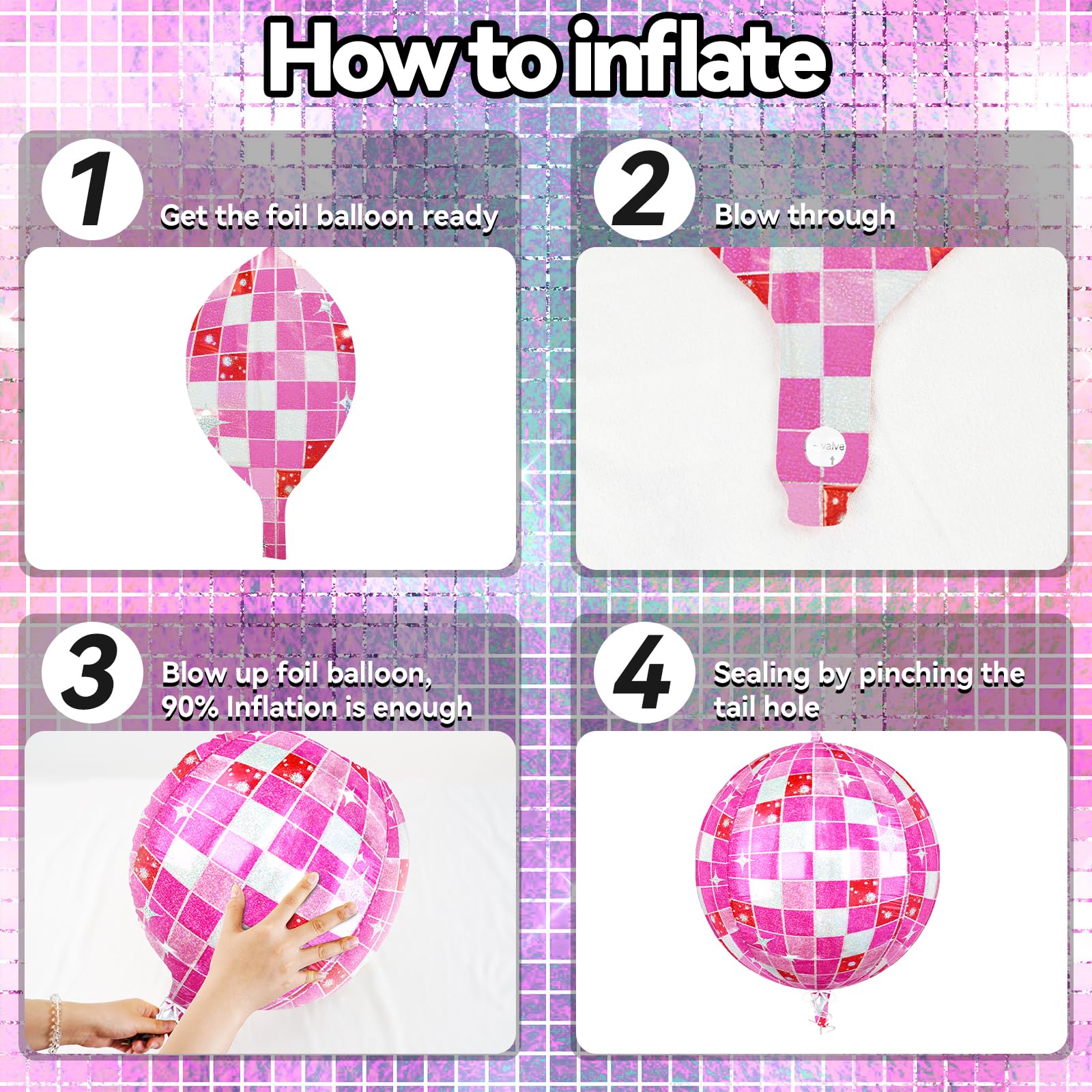 Paready 6-Pack 22-Inch Pink Disco Ball Balloons – 4D Foil Balloons for Party Decor