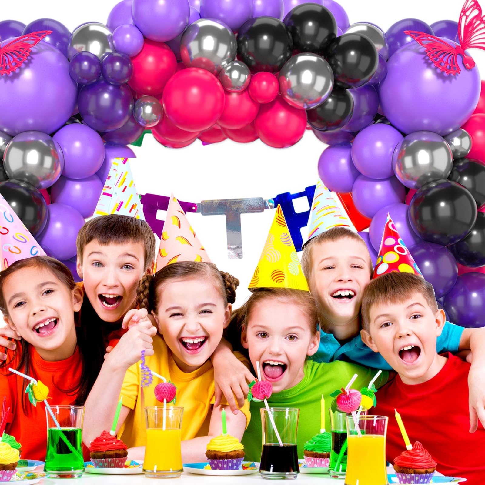 Paready Hot Pink Purple Black Balloon Arch Kit 125 Pieces for Birthday Baby Shower Wedding