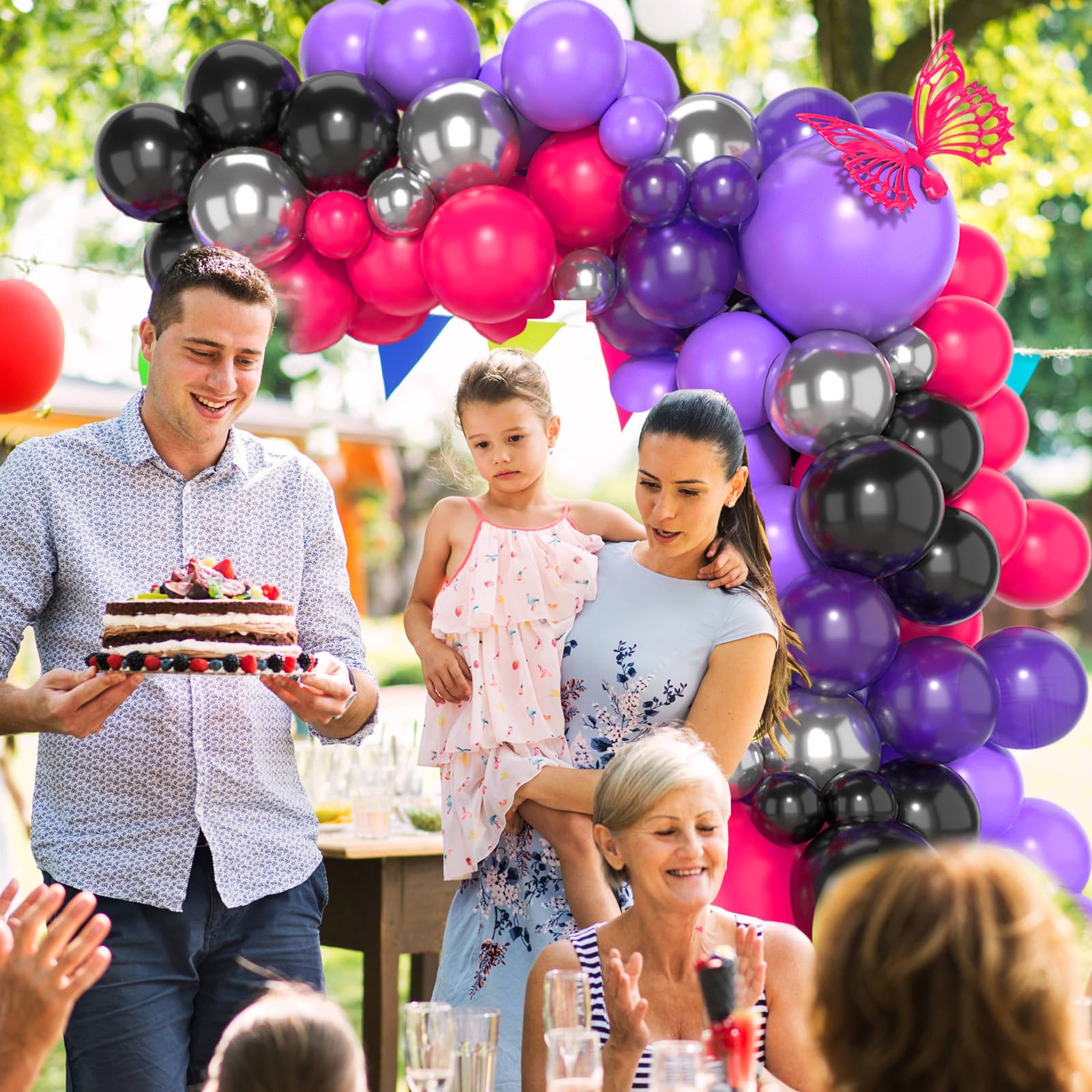 Paready Hot Pink Purple Black Balloon Arch Kit 125 Pieces for Birthday Baby Shower Wedding