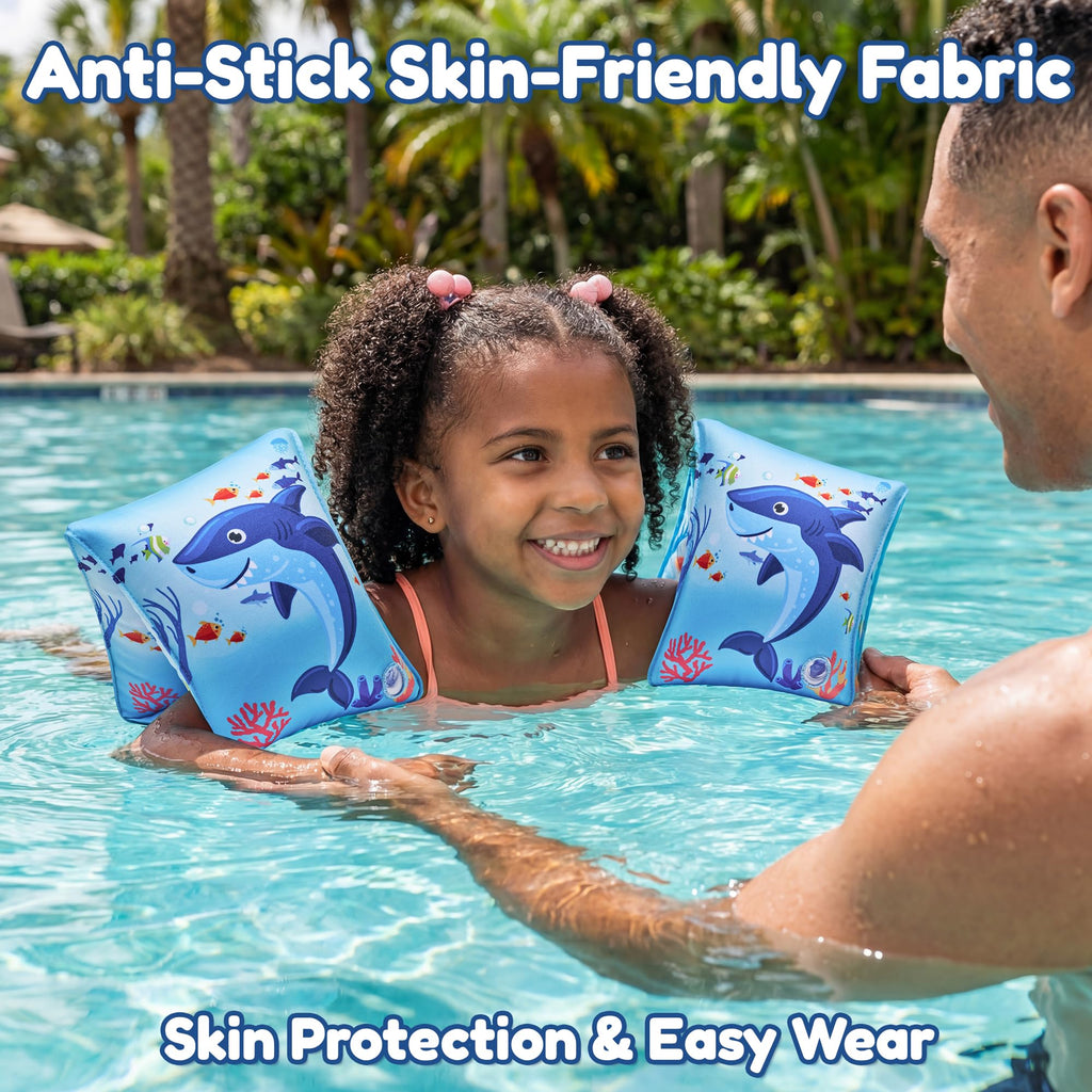 PARENTSWELL 2 Pack Fabric Arm Floaties for Kids – Inflatable Shark Design Pool Sleeves for Toddlers & Children