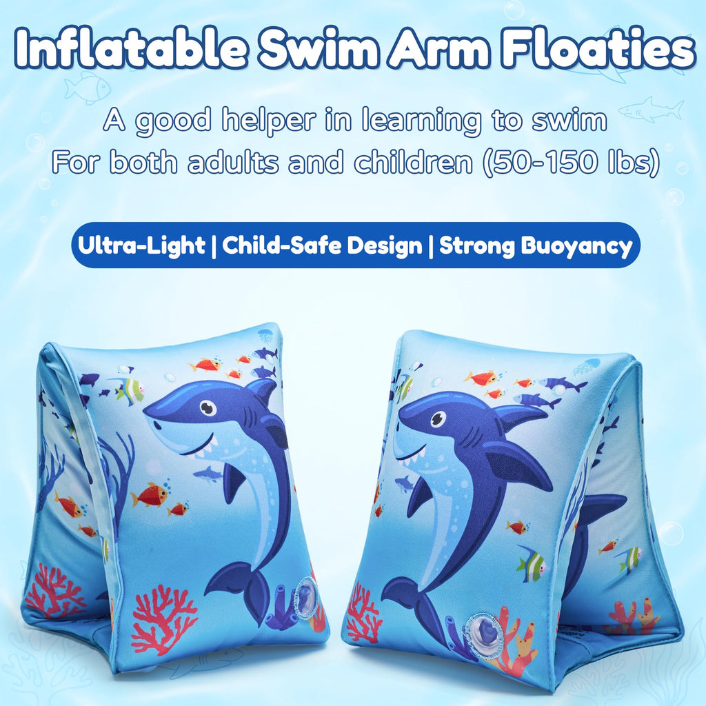 PARENTSWELL 2 Pack Fabric Arm Floaties for Kids – Inflatable Shark Design Pool Sleeves for Toddlers & Children