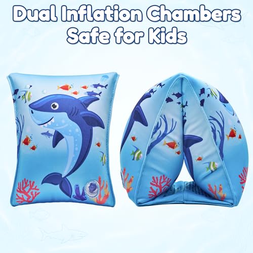 PARENTSWELL 2 Pack Fabric Arm Floaties for Kids – Inflatable Shark Design Pool Sleeves for Toddlers & Children