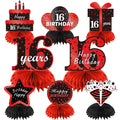 Parfundg Red and Black 16th Birthday Honeycomb Centerpieces – 8-Piece Table Topper Set for Boys and Girls