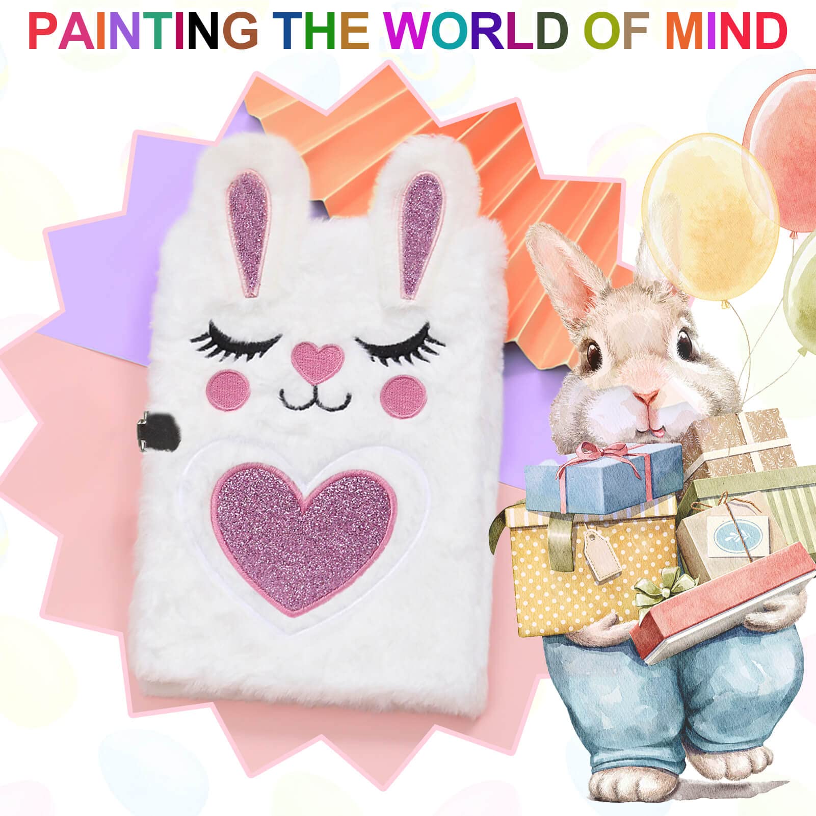 ParkistStar Plush Bunny Diary with Lock – A5 Ruled Notebook for Girls, 80 Pages, Pen & Keys Included