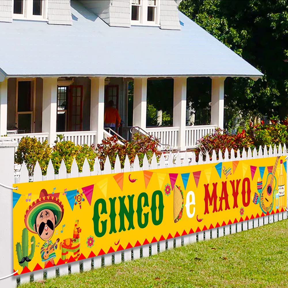 Partico Copper Cinco de Mayo Banner - Large 9.8x1.5 ft Polyester Fiesta Decoration for Parties, Baby Showers, Birthdays