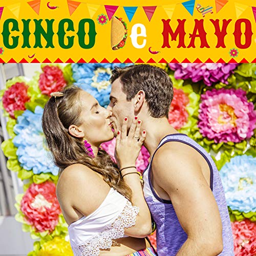 Partico Copper Cinco de Mayo Banner - Large 9.8x1.5 ft Polyester Fiesta Decoration for Parties, Baby Showers, Birthdays