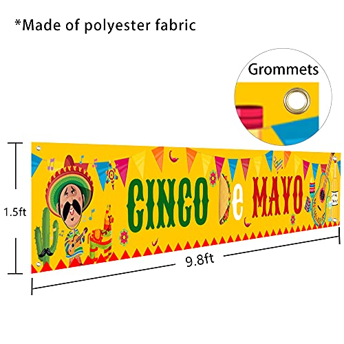 Partico Copper Cinco de Mayo Banner - Large 9.8x1.5 ft Polyester Fiesta Decoration for Parties, Baby Showers, Birthdays
