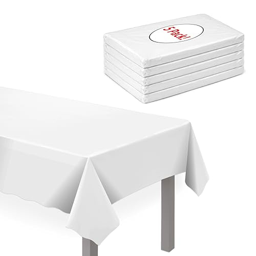 Party City Plastic Tablecover Set of 5 - White, 108 x 54 Inches, Rectangular