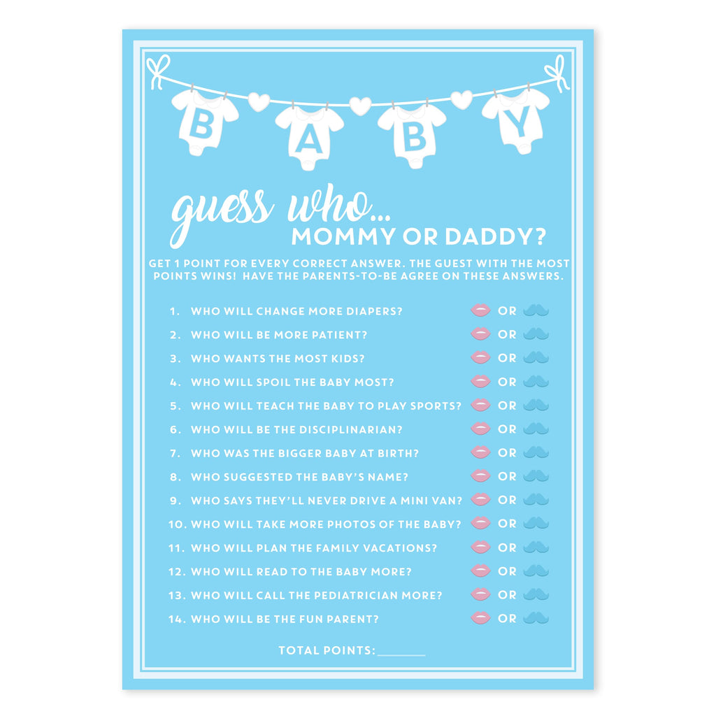 Party Hearty 50-Piece Baby Shower Guess Who Game Cards – Blue Boy Theme