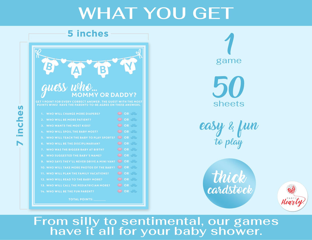Party Hearty 50-Piece Baby Shower Guess Who Game Cards – Blue Boy Theme