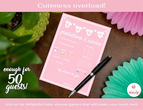 Party Hearty 50-Piece Pink Baby Shower Prediction & Advice Game Cards – Fun Activity for Girls