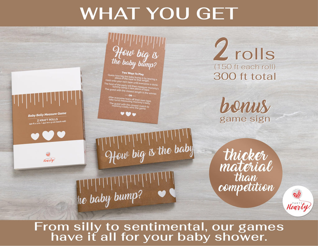 Party Hearty Baby Shower Tummy Measure Game – 2 Rolls, 2in x 150ft, Fun Gender Neutral Icebreaker