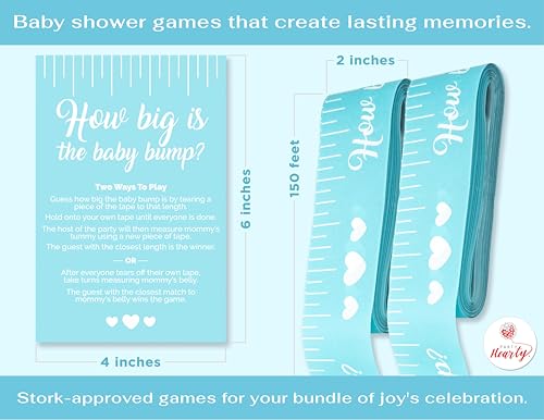 Party Hearty Blue Tummy Measure Tape Baby Shower Game - 2 Rolls, 2x150 ft - Fun Activity for Guests