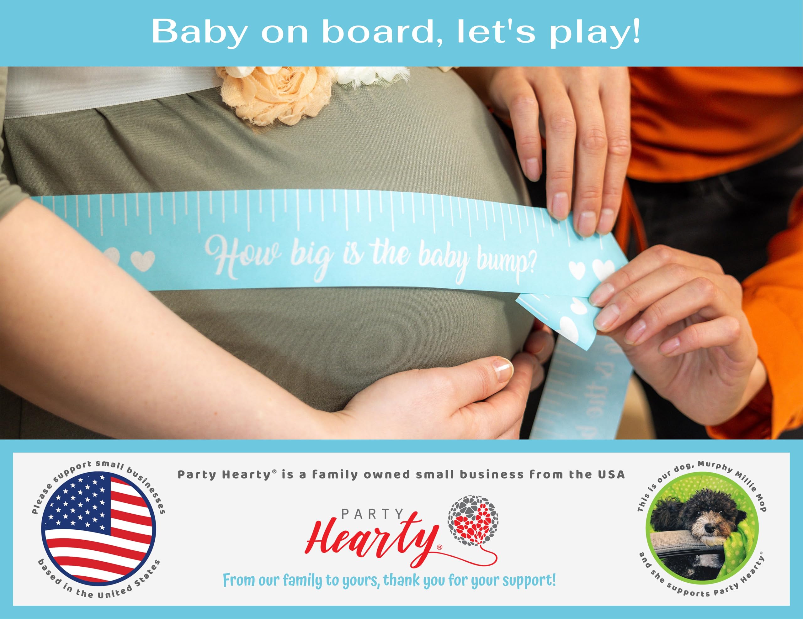 Party Hearty Blue Tummy Measure Tape Baby Shower Game - 2 Rolls, 2x150 ft - Fun Activity for Guests