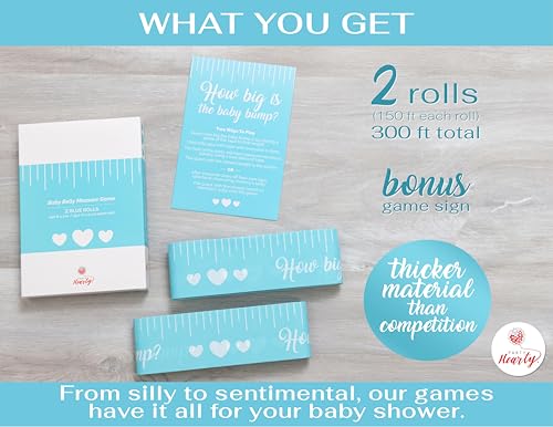 Party Hearty Blue Tummy Measure Tape Baby Shower Game - 2 Rolls, 2x150 ft - Fun Activity for Guests