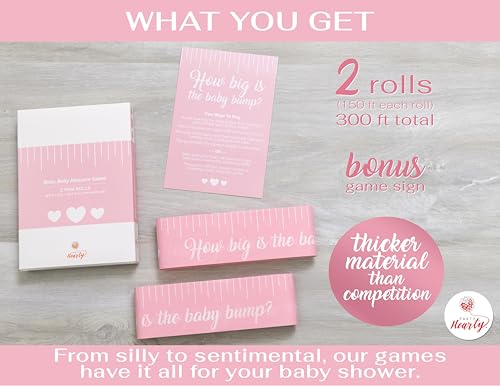 Party Hearty Pink Baby Shower Tummy Measure Game – 2 Rolls, 150 Feet Each, Fun Icebreaker Activity