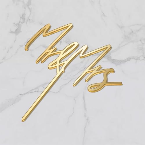 Party to Be Mr & Mrs Wedding Cake Topper – Golden Acrylic (Design 04)
