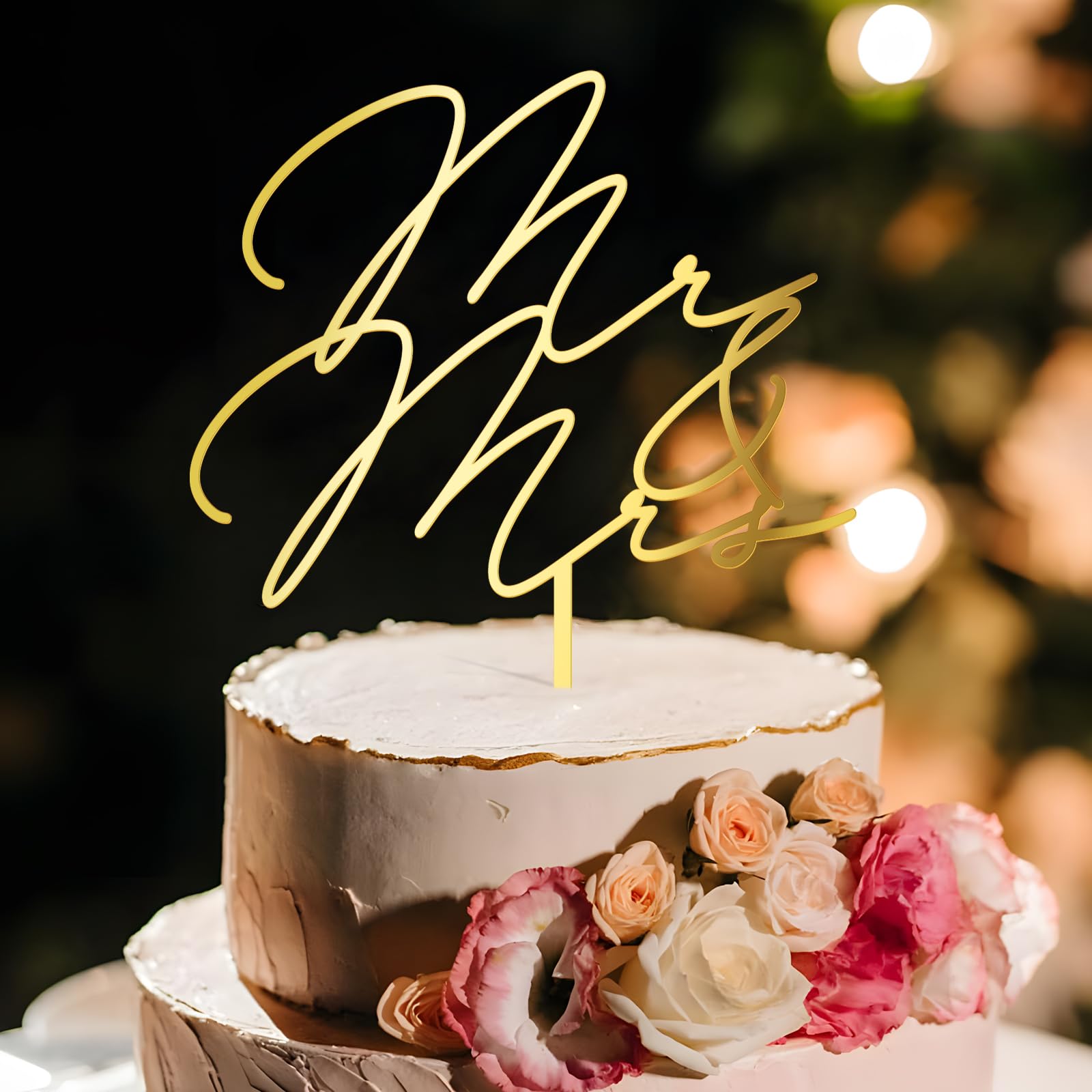 Party to Be Mr & Mrs Wedding Cake Topper – Golden Mirror Acrylic (6 inches)