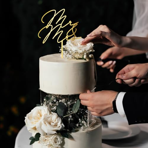 Party to Be Mr & Mrs Wedding Cake Topper – Golden Mirror Acrylic (6 inches)