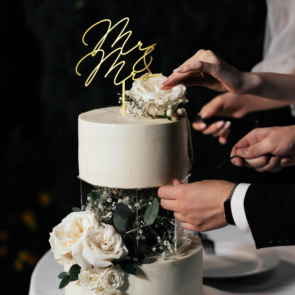 Party to Be Mr & Mrs Wedding Cake Topper – Golden Mirror Acrylic (6 inches)