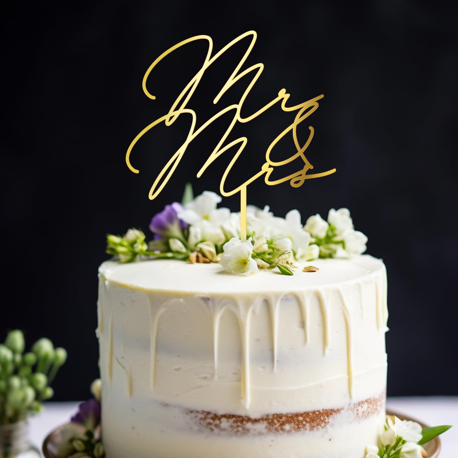 Party to Be Mr & Mrs Wedding Cake Topper – Golden Mirror Acrylic (6 inches)