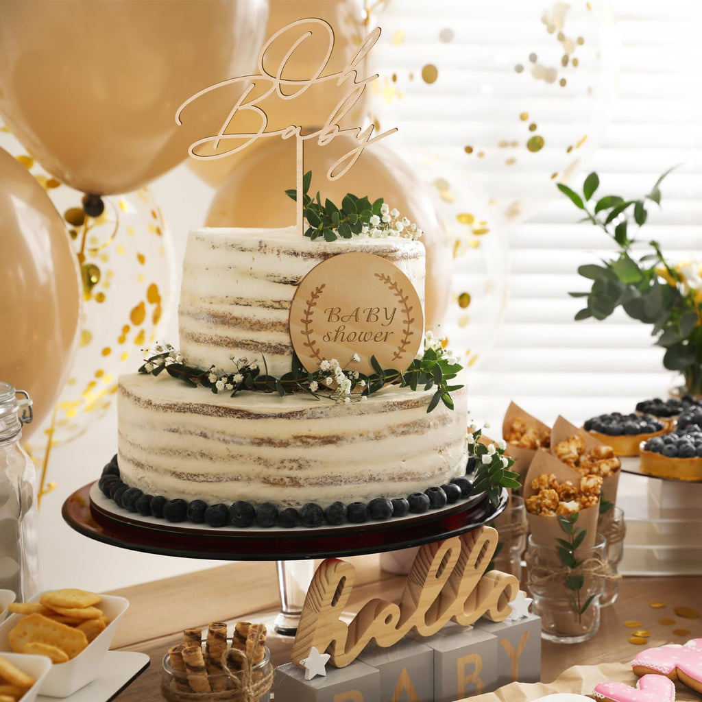 Party to Be Oh Baby Wood Cake Topper – Baby Shower & Gender Reveal Decoration (Design 03)