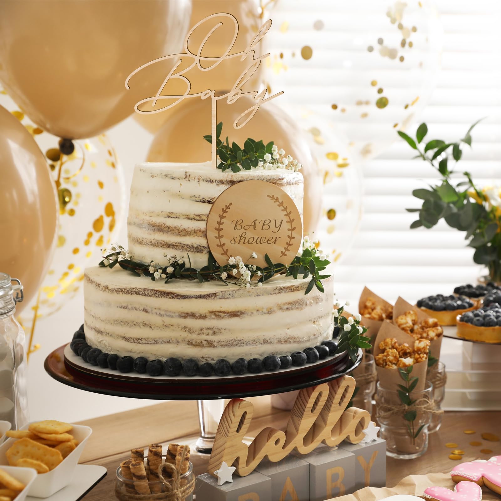 Party to Be Oh Baby Wood Cake Topper – Baby Shower & Gender Reveal Decoration (Design 03)