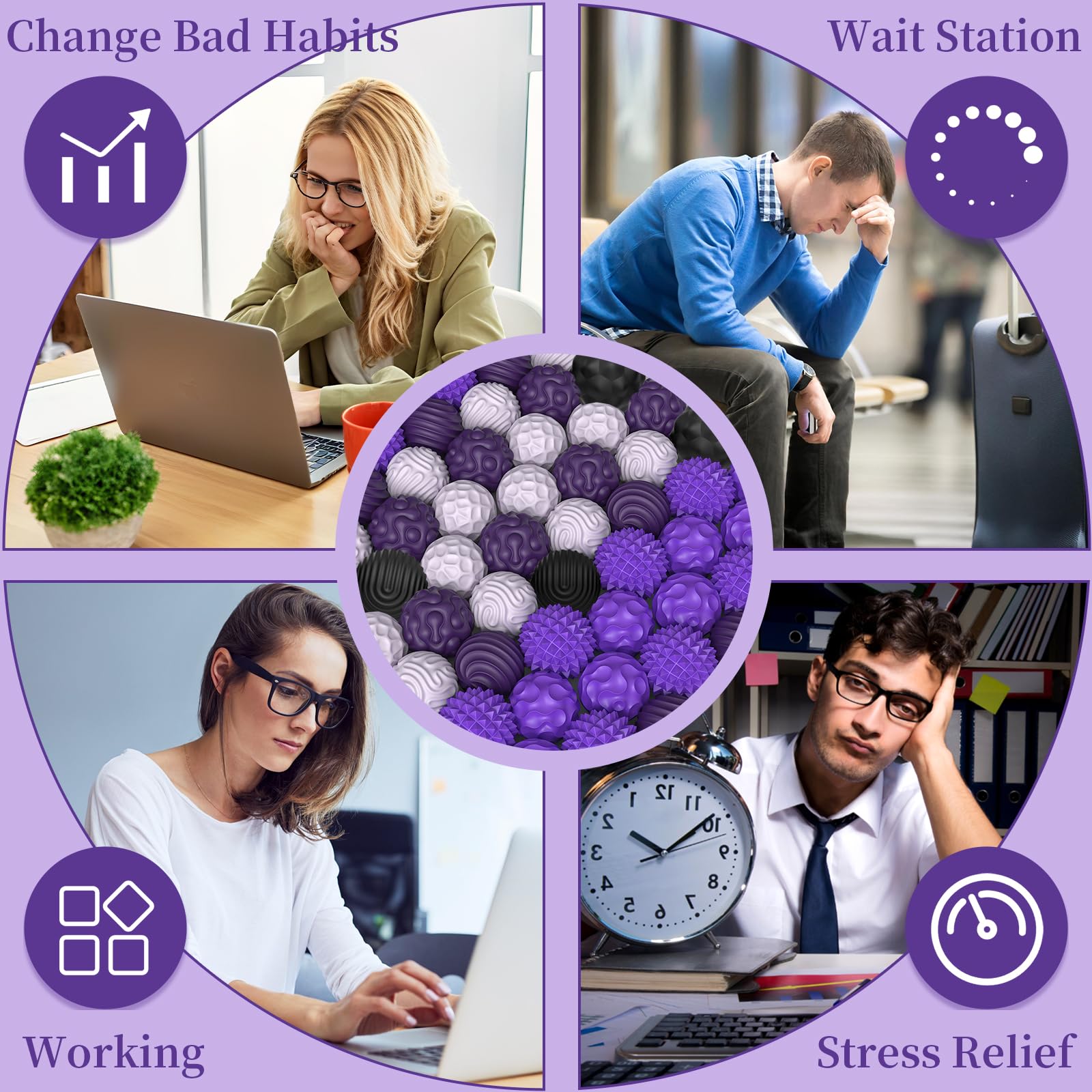PARTY TONIGHT Silicone Magnetic Balls (8-Pack) - Quiet Fidget Toys for Adults & Teens with Textured Stress Relief