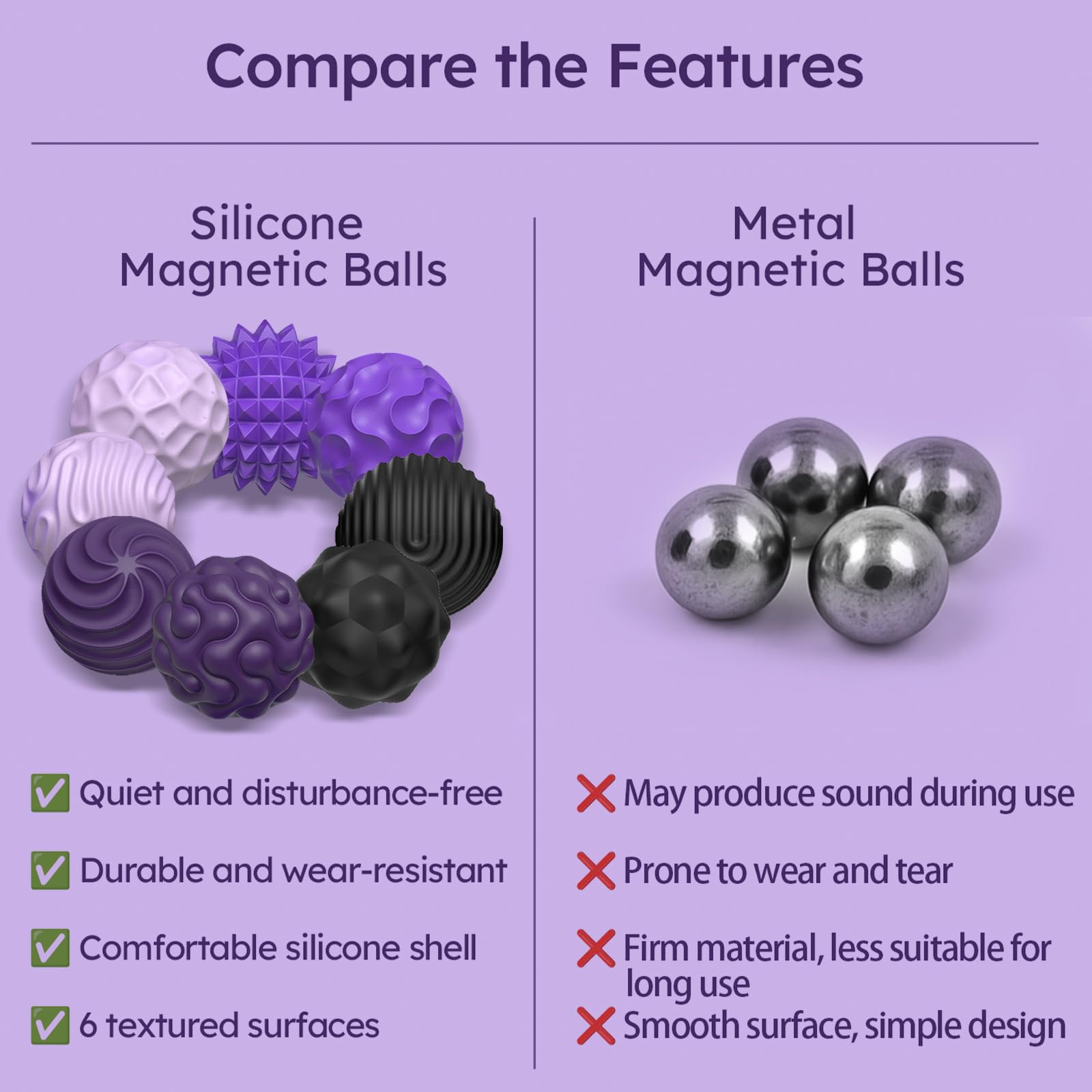 PARTY TONIGHT Silicone Magnetic Balls (8-Pack) - Quiet Fidget Toys for Adults & Teens with Textured Stress Relief