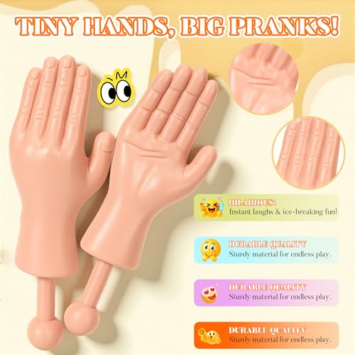 PartyFrenzy Tiny Hands Mini Hand Puppets on Sticks – 2 Pairs Light Color for Pranks and Costumes